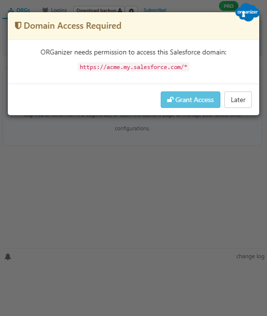 Granting an ORG's domains from the popup