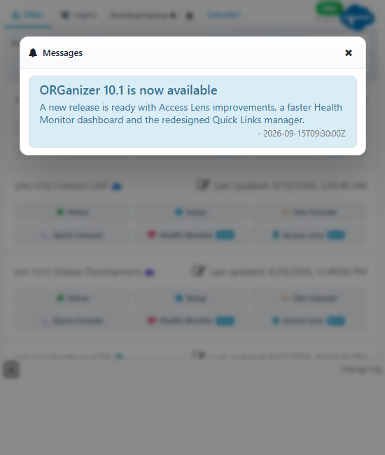 The messages panel in the popup