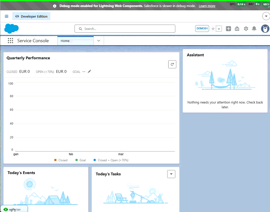 Expanding the ORGanizer button on a Salesforce page