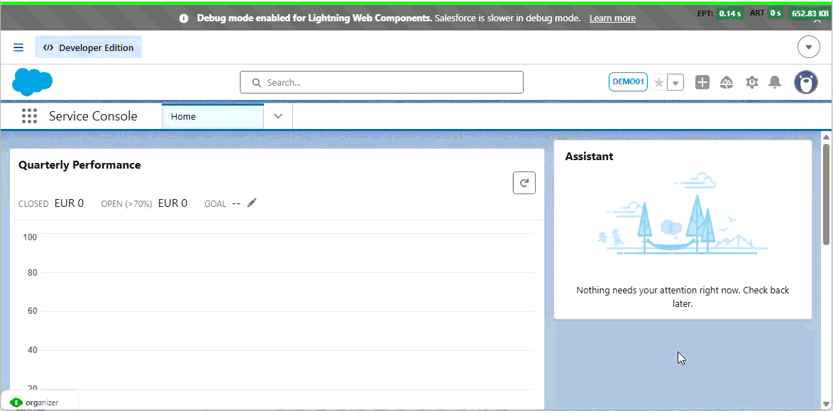 Typing in the Quick Links palette and jumping to a setup page